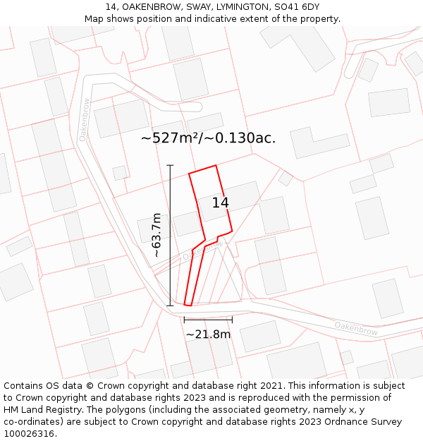 14, OAKENBROW, SWAY, LYMINGTON, SO41 6DY: Plot and title map