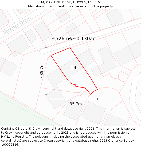 14, OAKLEIGH DRIVE, LINCOLN, LN1 1DG: Plot and title map