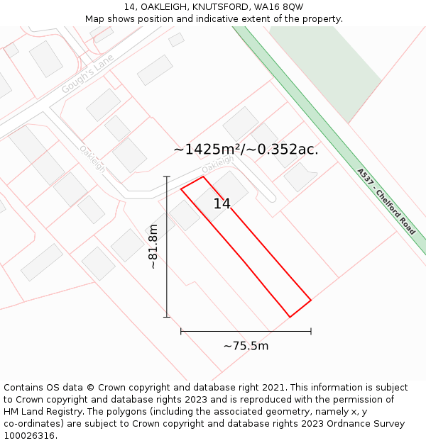 14, OAKLEIGH, KNUTSFORD, WA16 8QW: Plot and title map