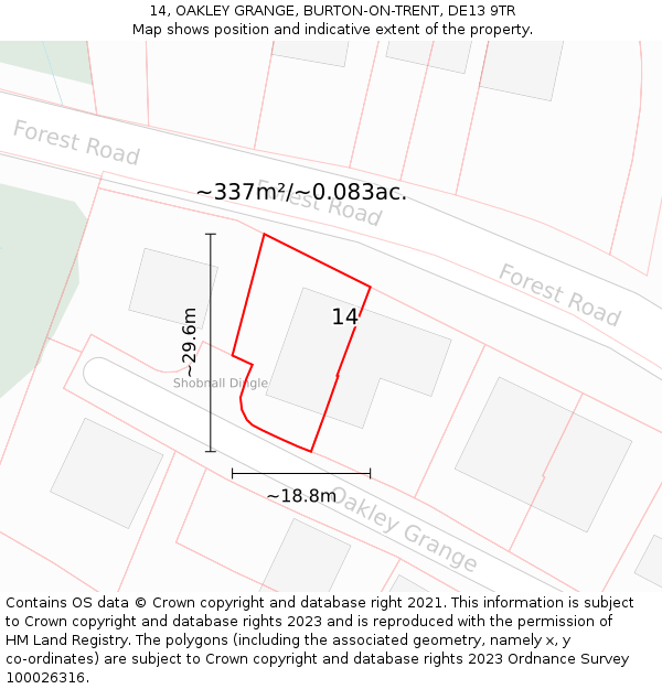 14, OAKLEY GRANGE, BURTON-ON-TRENT, DE13 9TR: Plot and title map