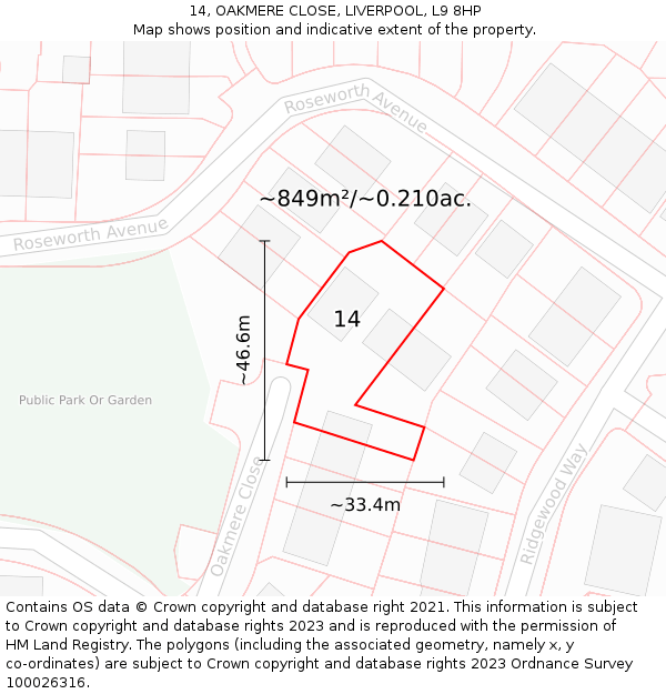 14, OAKMERE CLOSE, LIVERPOOL, L9 8HP: Plot and title map