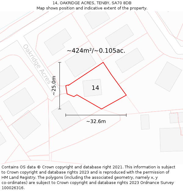 14, OAKRIDGE ACRES, TENBY, SA70 8DB: Plot and title map