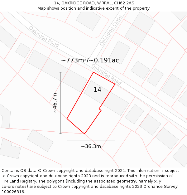 14, OAKRIDGE ROAD, WIRRAL, CH62 2AS: Plot and title map