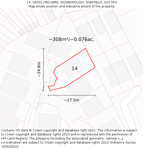 14, OATES ORCHARD, MOSBOROUGH, SHEFFIELD, S20 5PG: Plot and title map