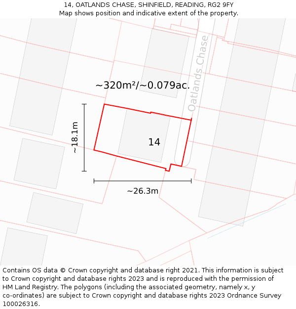 14, OATLANDS CHASE, SHINFIELD, READING, RG2 9FY: Plot and title map