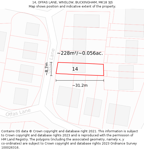 14, OFFAS LANE, WINSLOW, BUCKINGHAM, MK18 3JS: Plot and title map