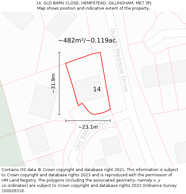 14, OLD BARN CLOSE, HEMPSTEAD, GILLINGHAM, ME7 3PJ: Plot and title map