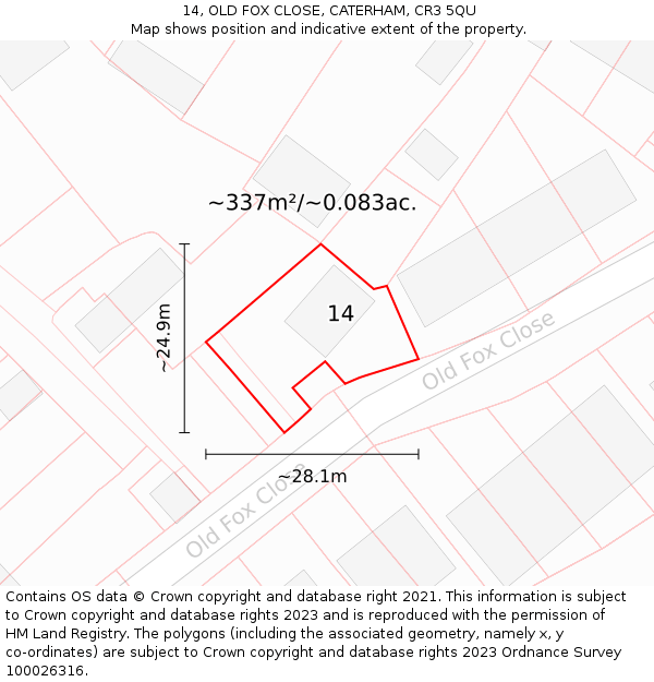 14, OLD FOX CLOSE, CATERHAM, CR3 5QU: Plot and title map