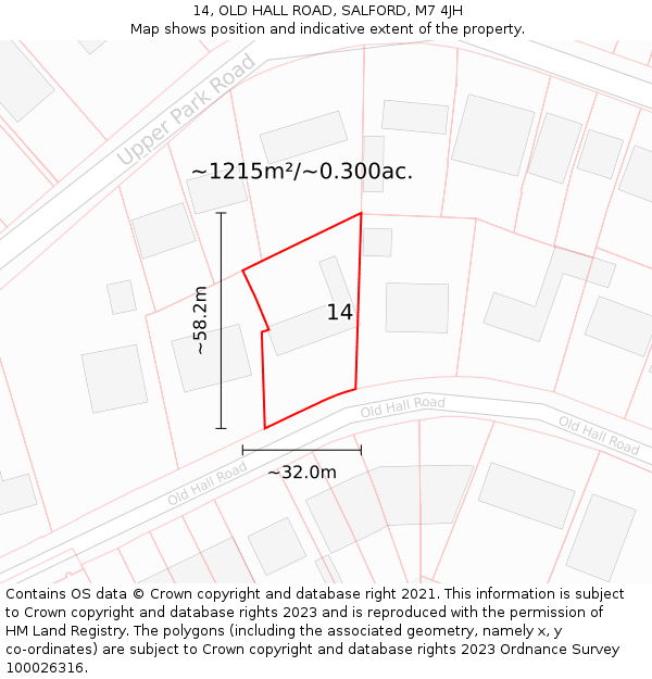 14, OLD HALL ROAD, SALFORD, M7 4JH: Plot and title map