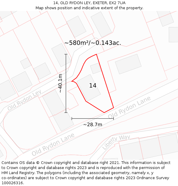 14, OLD RYDON LEY, EXETER, EX2 7UA: Plot and title map