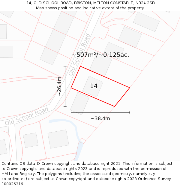 14, OLD SCHOOL ROAD, BRISTON, MELTON CONSTABLE, NR24 2SB: Plot and title map