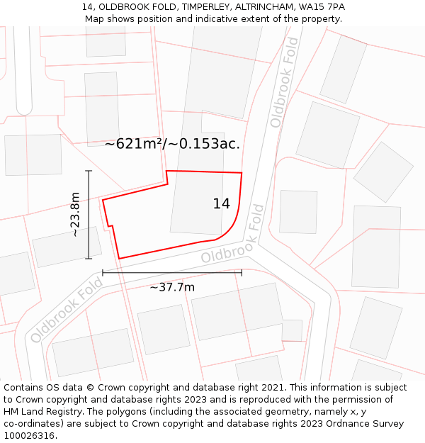 14, OLDBROOK FOLD, TIMPERLEY, ALTRINCHAM, WA15 7PA: Plot and title map
