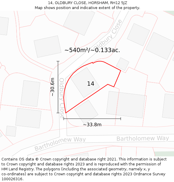 14, OLDBURY CLOSE, HORSHAM, RH12 5JZ: Plot and title map