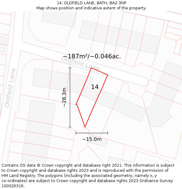 14, OLDFIELD LANE, BATH, BA2 3NP: Plot and title map