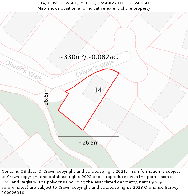 14, OLIVERS WALK, LYCHPIT, BASINGSTOKE, RG24 8SD: Plot and title map