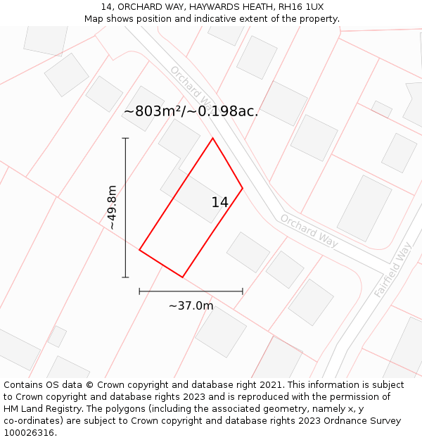 14, ORCHARD WAY, HAYWARDS HEATH, RH16 1UX: Plot and title map