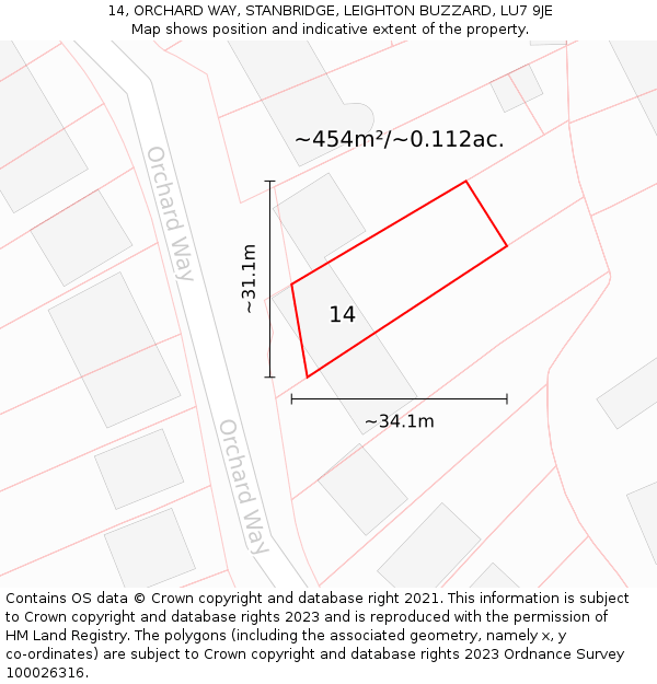 14, ORCHARD WAY, STANBRIDGE, LEIGHTON BUZZARD, LU7 9JE: Plot and title map