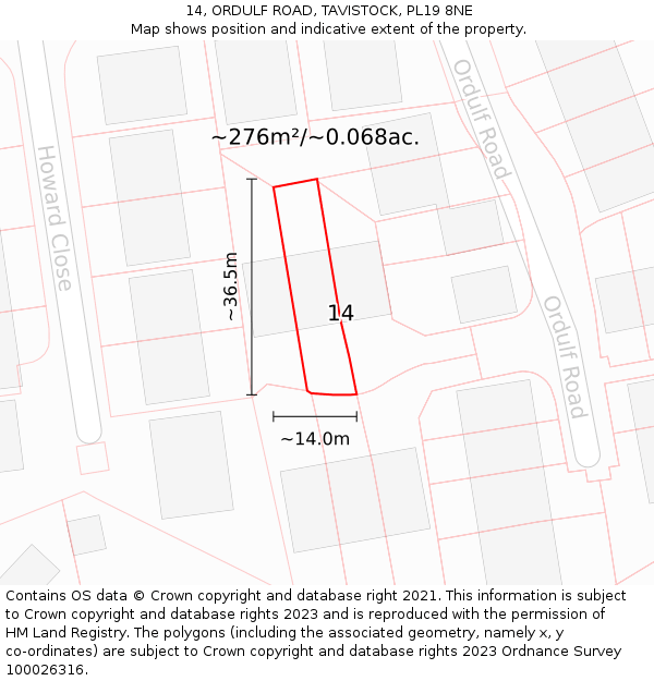 14, ORDULF ROAD, TAVISTOCK, PL19 8NE: Plot and title map