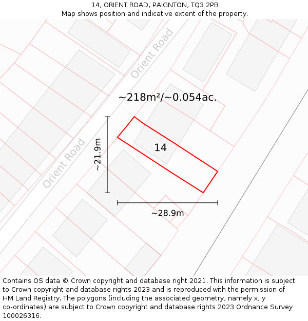 14, ORIENT ROAD, PAIGNTON, TQ3 2PB: Plot and title map