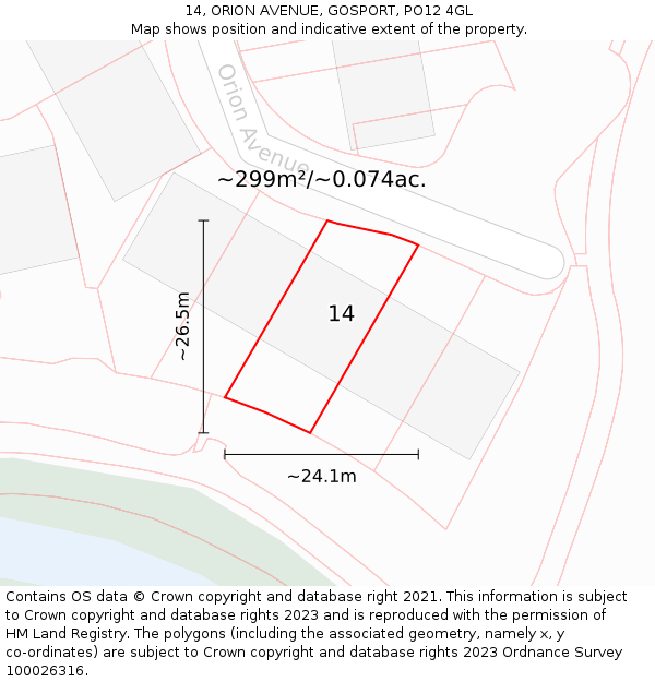 14, ORION AVENUE, GOSPORT, PO12 4GL: Plot and title map