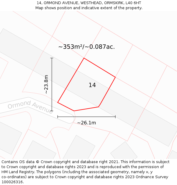 14, ORMOND AVENUE, WESTHEAD, ORMSKIRK, L40 6HT: Plot and title map