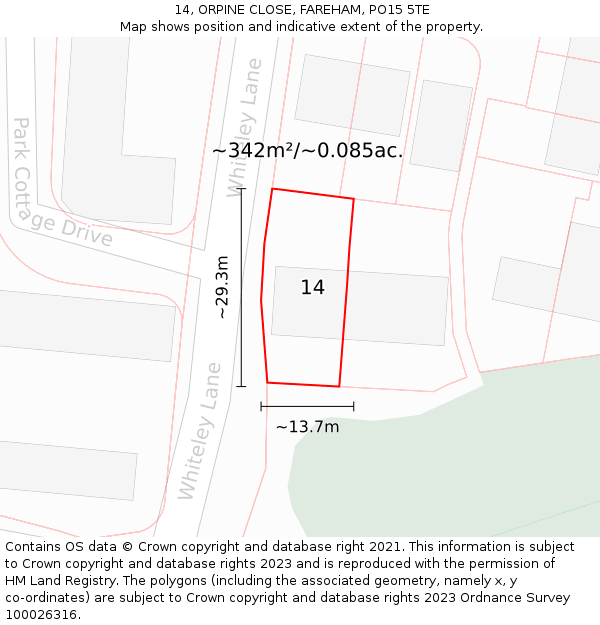 14, ORPINE CLOSE, FAREHAM, PO15 5TE: Plot and title map