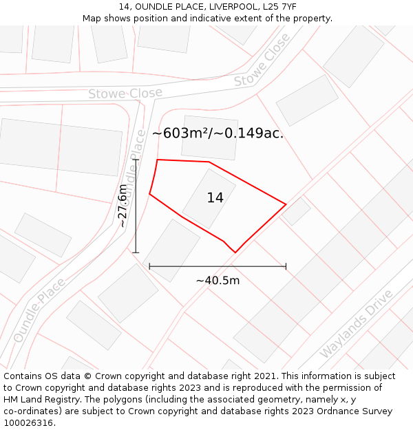 14, OUNDLE PLACE, LIVERPOOL, L25 7YF: Plot and title map