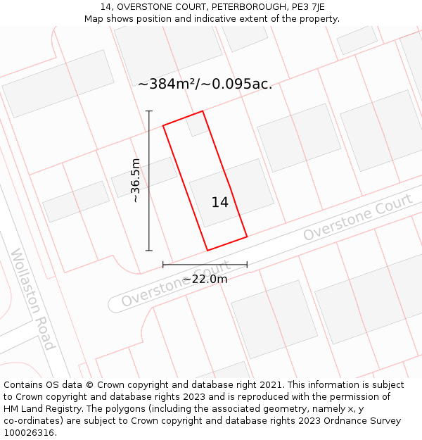 14, OVERSTONE COURT, PETERBOROUGH, PE3 7JE: Plot and title map