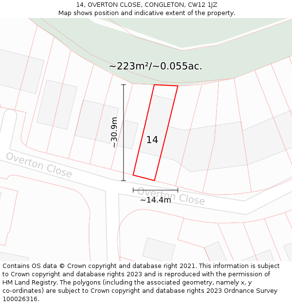 14, OVERTON CLOSE, CONGLETON, CW12 1JZ: Plot and title map