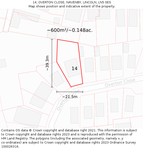 14, OVERTON CLOSE, NAVENBY, LINCOLN, LN5 0ES: Plot and title map