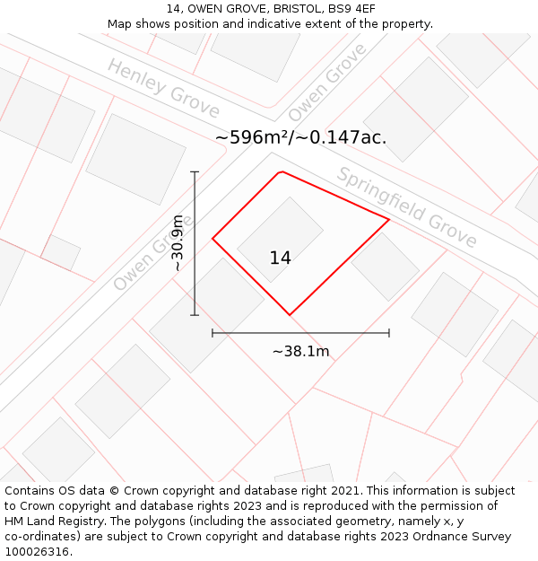 14, OWEN GROVE, BRISTOL, BS9 4EF: Plot and title map
