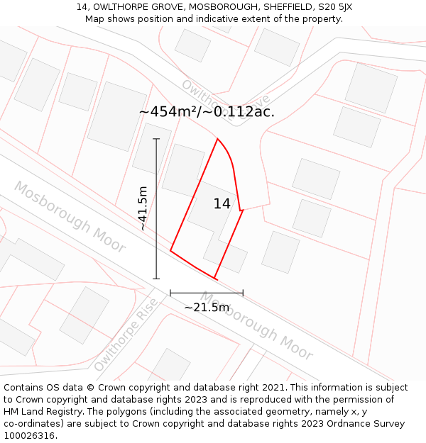 14, OWLTHORPE GROVE, MOSBOROUGH, SHEFFIELD, S20 5JX: Plot and title map