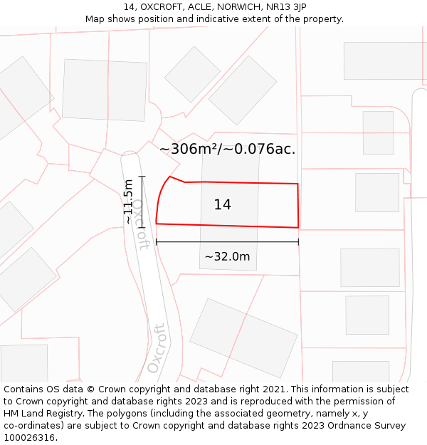 14, OXCROFT, ACLE, NORWICH, NR13 3JP: Plot and title map