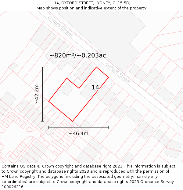 14, OXFORD STREET, LYDNEY, GL15 5DJ: Plot and title map