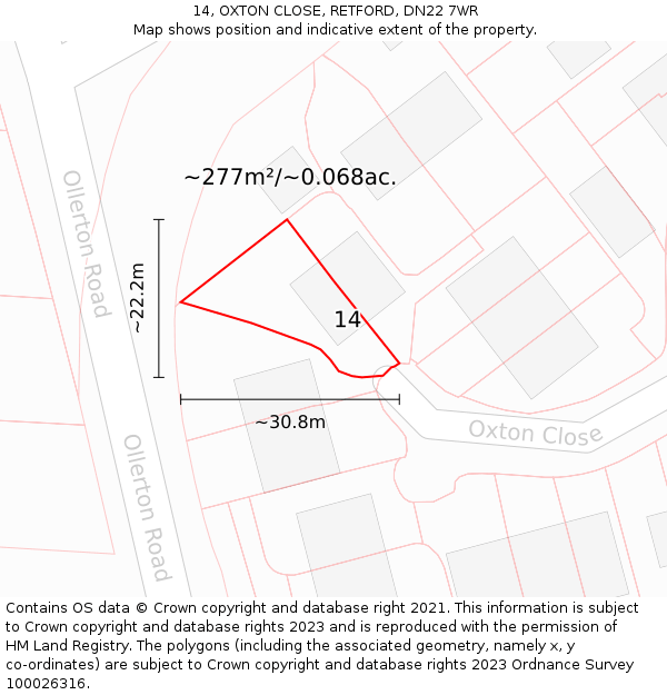 14, OXTON CLOSE, RETFORD, DN22 7WR: Plot and title map