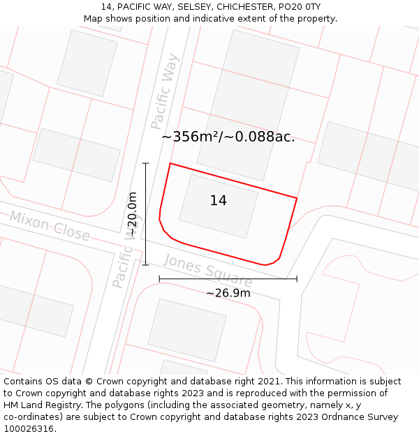 14, PACIFIC WAY, SELSEY, CHICHESTER, PO20 0TY: Plot and title map