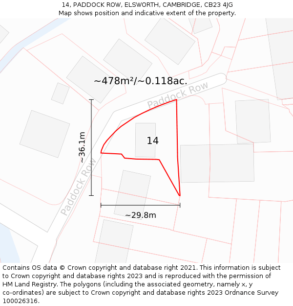 14, PADDOCK ROW, ELSWORTH, CAMBRIDGE, CB23 4JG: Plot and title map