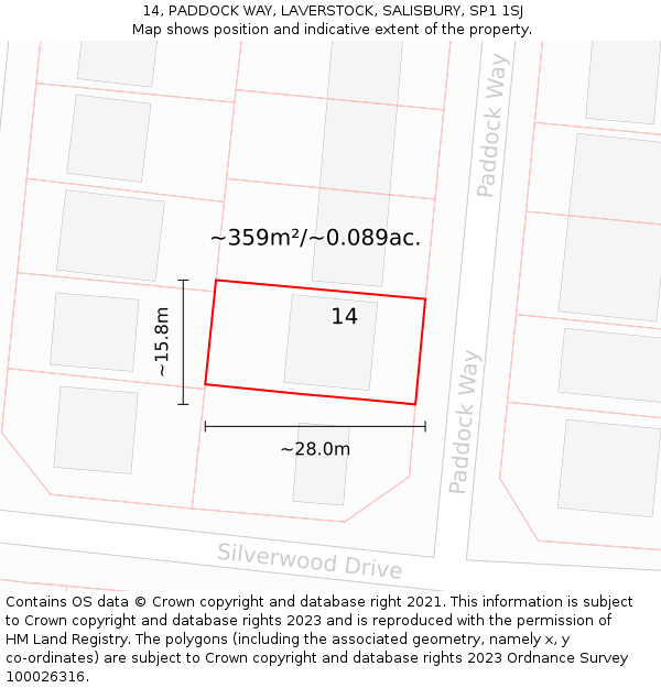 14, PADDOCK WAY, LAVERSTOCK, SALISBURY, SP1 1SJ: Plot and title map