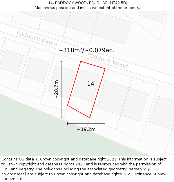 14, PADDOCK WOOD, PRUDHOE, NE42 5BJ: Plot and title map