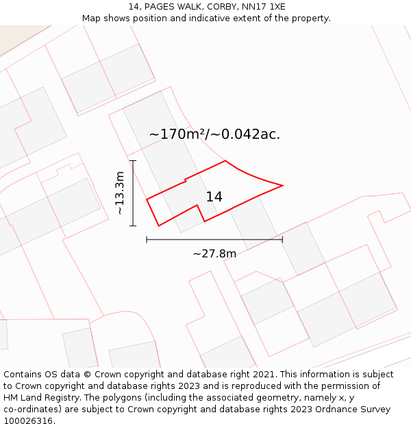 14, PAGES WALK, CORBY, NN17 1XE: Plot and title map