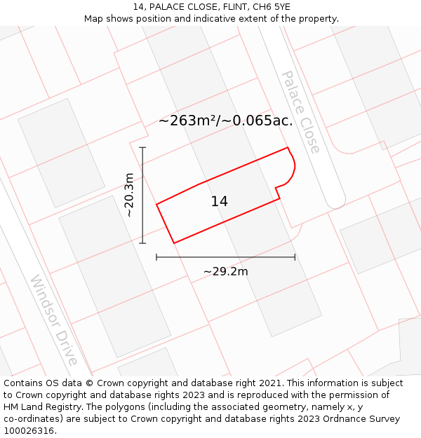 14, PALACE CLOSE, FLINT, CH6 5YE: Plot and title map