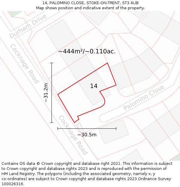 14, PALOMINO CLOSE, STOKE-ON-TRENT, ST3 4UB: Plot and title map