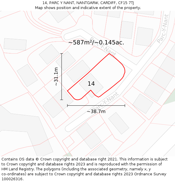 14, PARC Y NANT, NANTGARW, CARDIFF, CF15 7TJ: Plot and title map