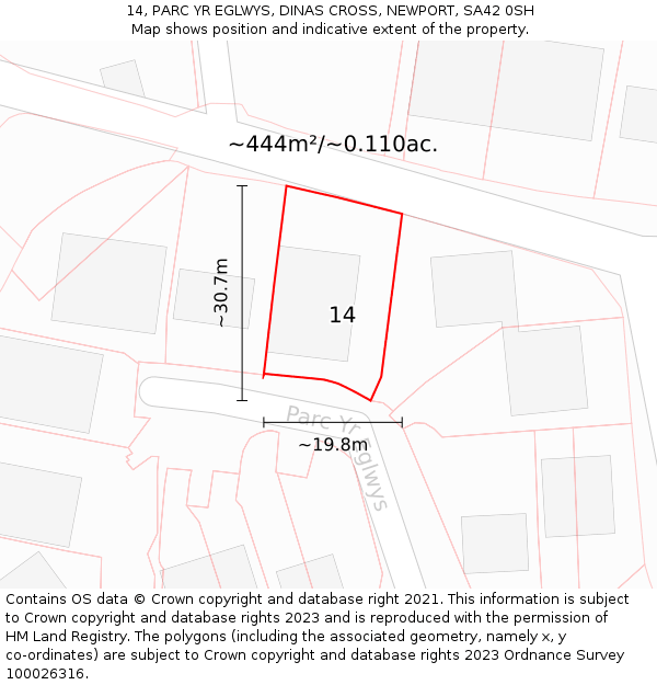 14, PARC YR EGLWYS, DINAS CROSS, NEWPORT, SA42 0SH: Plot and title map