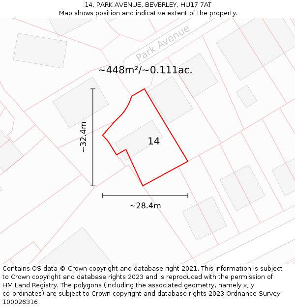 14, PARK AVENUE, BEVERLEY, HU17 7AT: Plot and title map