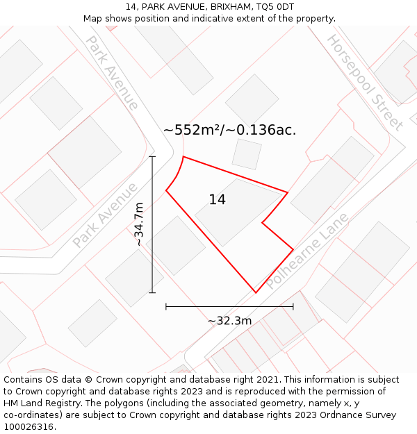 14, PARK AVENUE, BRIXHAM, TQ5 0DT: Plot and title map