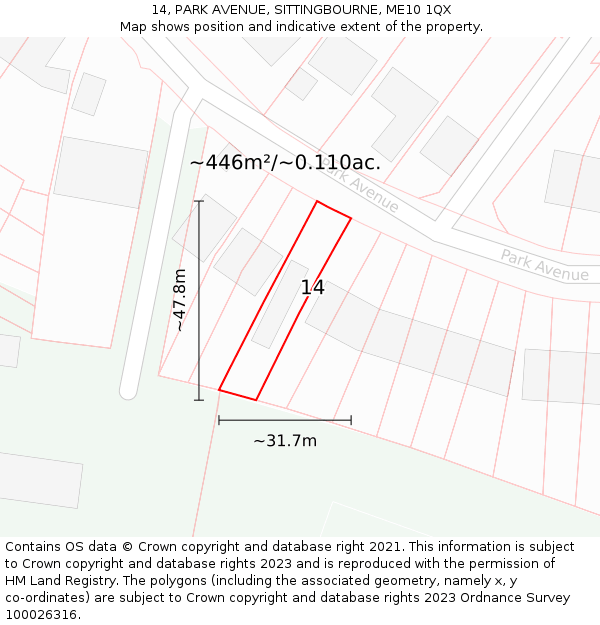 14, PARK AVENUE, SITTINGBOURNE, ME10 1QX: Plot and title map