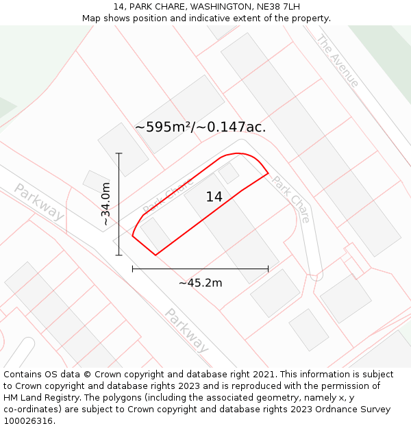 14, PARK CHARE, WASHINGTON, NE38 7LH: Plot and title map