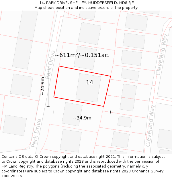 14, PARK DRIVE, SHELLEY, HUDDERSFIELD, HD8 8JE: Plot and title map