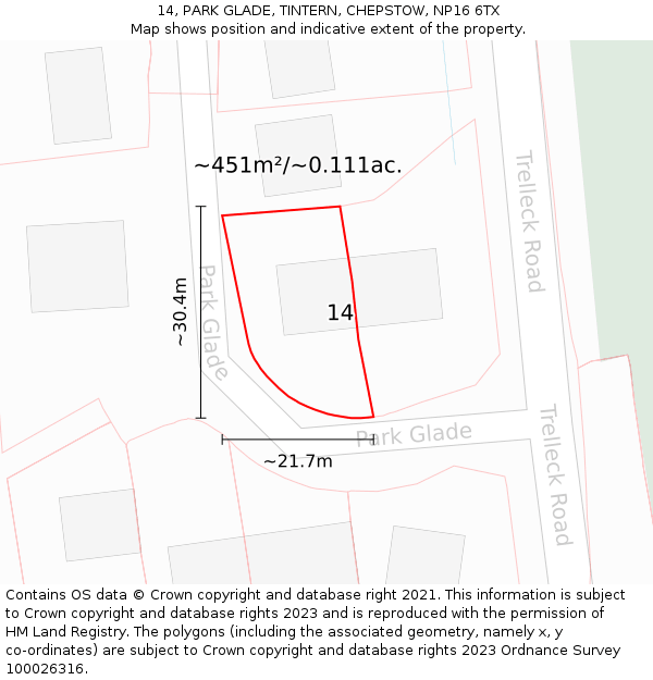 14, PARK GLADE, TINTERN, CHEPSTOW, NP16 6TX: Plot and title map